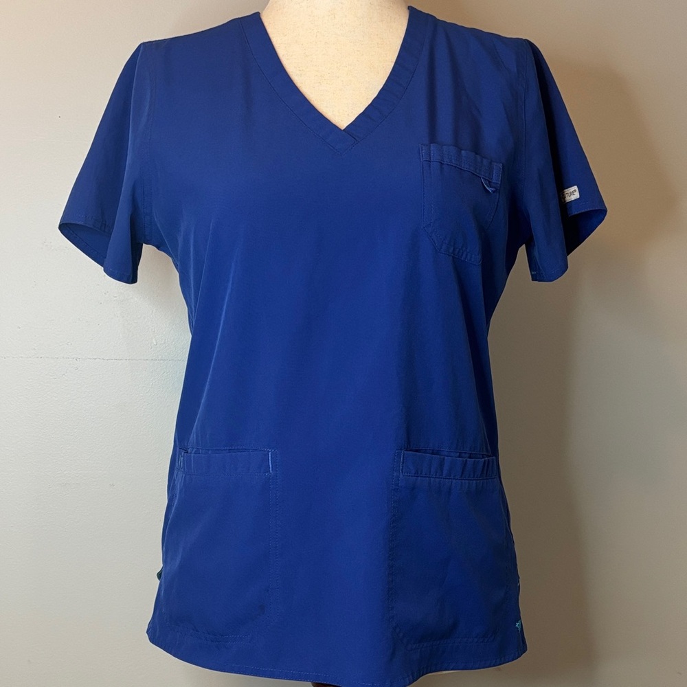 Med Couture Royal Blue V-Neck Scrub Top Medium Style 8587 Set of 2 - Picture 2 of 7